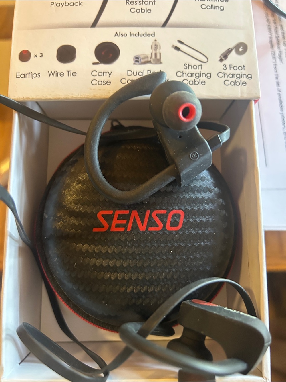 SENSO Black and Red Sport Earbuds with Carry Case